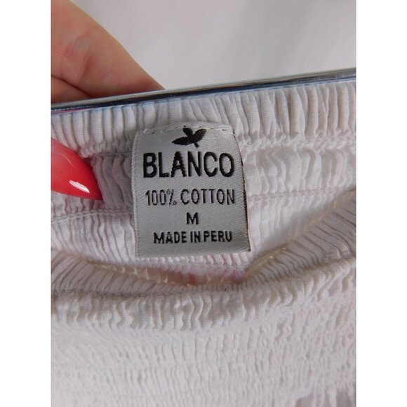 Blanco Pants Womens Medium White Boho Harem Smocked Waist Elastic Cuffs Cotton - Picture 10 of 11